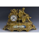 A 19th century French porcelain mounted gilt metal mantel clock, by Phillipe Mourey,