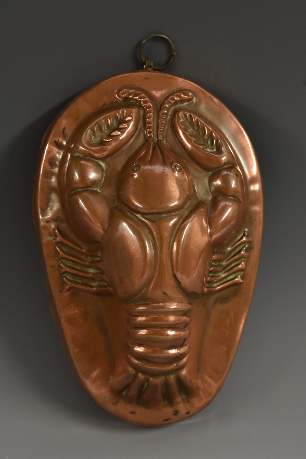 A 19th century novelty copper jelly mould, embossed as a crayfish,