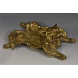 A 19th century gilt brass novelty inkstand, cast as a fox, the head a hinged cover, 25cm long, c.