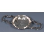 A George II silver lemon strainer, leafy lug handles, 17.