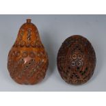 A 19th century cocquilla novelty pomander, as an egg, pierced throughout with spheres, screw-cover,