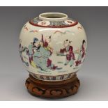 A Chinese ovoid ginger jar, painted with an elder being attended to by young men, the other garden,