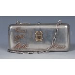 A Swedish gold coloured metal mounted silver rounded rectangular evening purse, hinged cover,