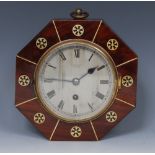 A late 19th century mahogany and brass marquetry octagonal sedan timepiece, retailed by G.W.