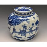 A Chinese ovoid ginger jar and cover, painted in underglaze with children in a panoramic landscape,