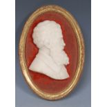 A 19th century Italian Grand Tour marble portrait profile, of Michelangelo, after Enea Vico,