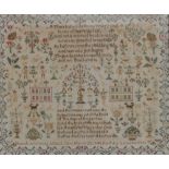 A large early Victorian needlework sampler, by Hannah Armstrong, Aged 12 Years, March 25 1840,