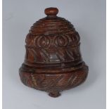 A 19th century cocquilla novelty nutmeg grater, as an acorn, screw-cover enclosing a pewter rasp,