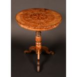 A 19th century Italian/Maltese walnut and parquetry tripod centre table,