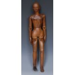 A 19th century French fruitwood artist's lay figure, typically articulated throughout,