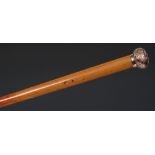 A 19th century gold coloured metal mounted walking cane,