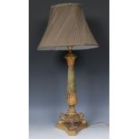 A late 19th century French gilt-metal mounted onyx table lamp,