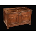 A late 17th century oak two-panel blanket chest, of small proportions, hinged top enclosing a till,