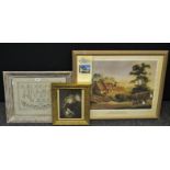 Pictures and Prints - a substantial gilded softwood decorative frame; a sampler 1993;