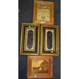 A pair of reproduction brass plaques in relief with classical figures,