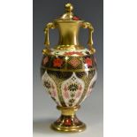 Royal Crown Derby Old Imari Sudbury Twin Handle Vase with Cover, pattern no 1128, 1st Quality,