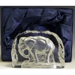 A Capredoni novelty glass paperweight embossed in a relief with a bull elephant