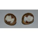 A pair of 9ct gold mounted cameo earrings