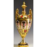 A Royal Crown Derby Imari 1128 pattern twin handled urn