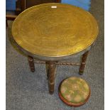 A Victorian foot stool, stuffed-over seats, bun feet, c.