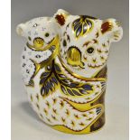 Royal Crown Derby paperweight Koala Bear & Baby, from the Australian collection with gold stopper,