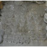 Glassware - a Stuart cut glass pedestal bowl, a set of six Stuart wine glasses,