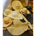 A wicker sun hat; others,