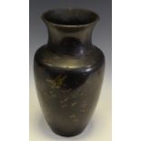 A Japanese lacquered iron ovoid vase, signed,