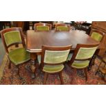 A mahogany draw leaf table with six upholstered dining chairs (7)