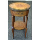 A Louis XVI style kingwood girandole, circular pierced gallery, drawer to frieze, shaped legs,