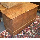 An 18th century pitch pine chest, hinged cover above monogrammed stud work TSB 1736,