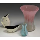 Glassware - a Vasart waisted cylindrical vase in pink and blue;