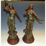 A pair of bronzed figures after Aug Moreau of Hivandelle and Nereide c 1910 (2)