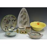 Ceramics - a Hornsea Fauna spill vase; a Bourne Denby posy vase; a Denby Glyn College fruit bowl,