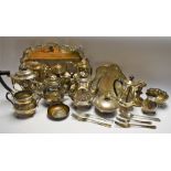 Metalware - a four piece tea and coffee service, chased and embossed with flowers,