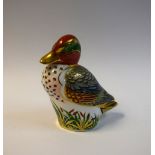 A Royal Crown Derby paperweight, Green Winged Teal, printed mark, gold stopper,