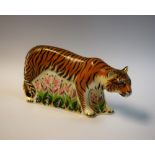 A Royal Crown Derby paperweight, Sumatran Tigress, 19cm wide, printed marks, gold stopper,