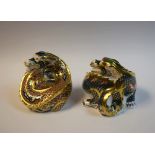 A pair of Royal Crown Derby paperweights, The Dragon of Happiness and The Dragon of Good Fortune,