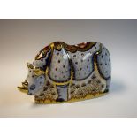 A Royal Crown Derby paperweight, Endangered Species White Rhino,