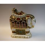 A Royal Crown Derby paperweight, Large Imari Elephant, gold stopper, 21cm high, printed marks,