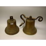 A George VI bronze ship's bell, crowned GR VI cypher, 28cm high, 1936 - 1952; another, similar,