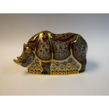 A Royal Crown Derby paperweight, Black Rhino, designed by John Ablitt, gold stopper,