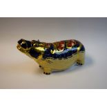 A Royal Crown Derby paperweight, Hippopotamus, exclusive gold signature edition, gold stopper,