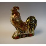 A Royal Crown Derby paperweight, Imari Cockerel, gold stopper, 18cm high, printed marks,