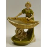 A Royal Dux Art Nouveau figural sweet-meat dish c.