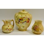 Royal Worcester a blush ivory pot pourn jar and cover transfer printed and painted with garden