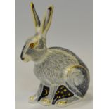 A Royal Crown Derby paperweight Starlight Hare, printed marks to base, gold stopper,