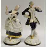 A Royal Dux figurine Rococo Dancer and beau,embossed pink triangle mark to base,