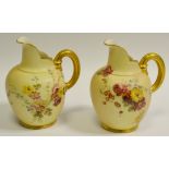 Royal Worcester blush ivory jug transfer printed and painted with garden flowers;