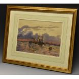 Michael Crawley (contemporary) Evening, Thames Shipping signed, titled to verso, watercolour, 24.